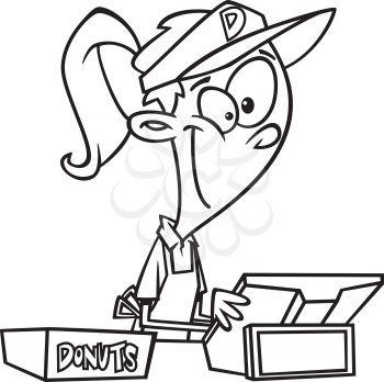 Royalty Free Clipart Image of a Girl Selling Doughnuts