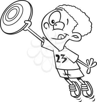 Royalty Free Clipart Image of a Boy Catching a Disc