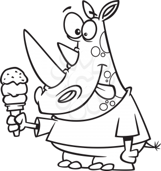 Royalty Free Clipart Image of a Rhino With an Ice Cream Cone