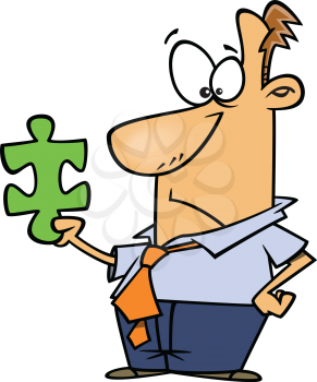 Royalty Free Clipart Image of a Man Holding a Puzzle Piece