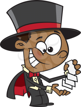 Royalty Free Clipart Image of a Magician doing Card Tricks