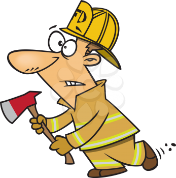 Royalty Free Clipart Image of a Fireman with an Axe
