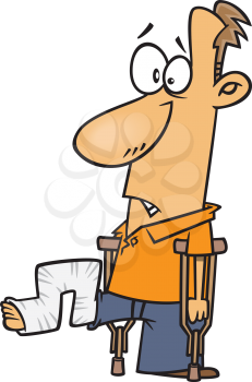 Royalty Free Clipart Image of a Man with a Leg Cast 