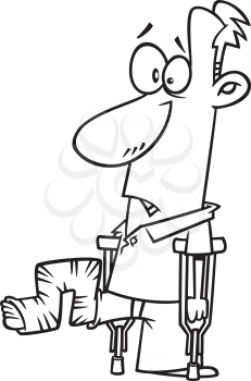 Royalty Free Clipart Image of a Man with a Leg Cast