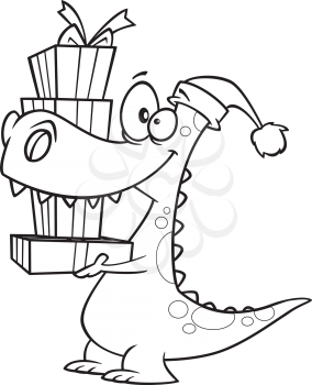 Royalty Free Clipart Image of a Christmas Dinosaur