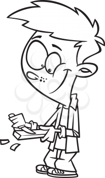 Royalty Free Clipart Image of a Boy Whittling a Piece of Wood