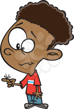 Royalty Free Clipart Image of a Boy with a String on His Finger for a Reminder