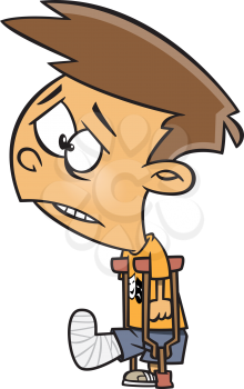 Royalty Free Clipart Image of a Boy with a Broken Leg Walking on Crutches