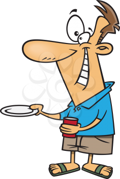 Royalty Free Clipart Image of a Man Waiting for Food