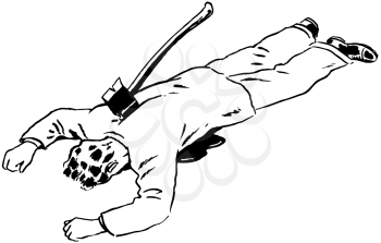 Royalty Free Clipart Image of a Dead Guy With an Ax in the Back