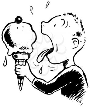 Royalty Free Clipart Image of a Child Licking a Big Ice Cream Cone