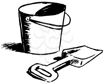 Royalty Free Clipart Image of a Bucket and Shovel