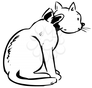 Royalty Free Clipart Image of a Cat With a Bow Around Its Neck