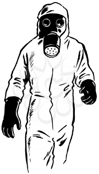 Royalty Free Clipart Image of a Person in a Chemical Suit