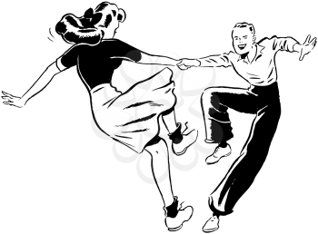 Royalty Free Clipart Image of a High Kicking Pair of Dancers