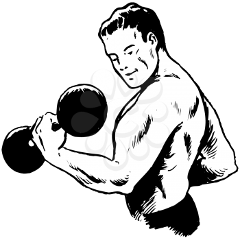 Royalty Free Clipart Image of a Man Doing Bicep Curls