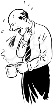 Royalty Free Clipart Image of a Man Spitting Out Coffee