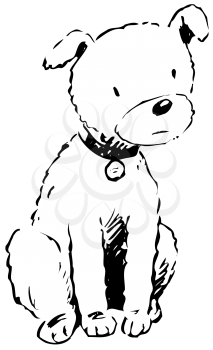 Royalty Free Clipart Image of a Puppy Wearing a Dog Tag