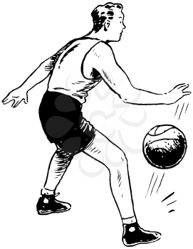 Royalty Free Clipart Image of a Man Dribbling a Basketball