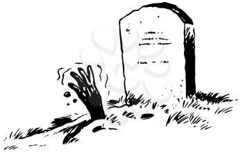 Royalty Free Clipart Image of a Tombstone and a Hand