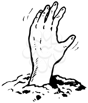 Royalty Free Clipart Image of a Hand Reaching Out of the Grave