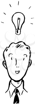 Royalty Free Clipart Image of a Man With an Idea Lightbulb Over His Head