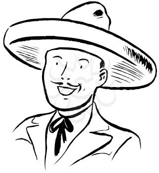 Royalty Free Clipart Image of a Mexican Man in a Sombrero