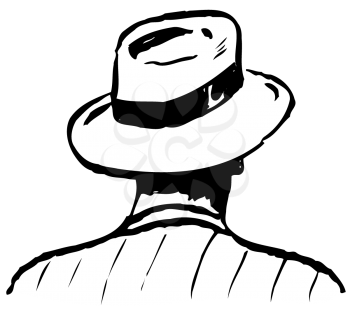 Royalty Free Clipart Image of
the Back of a Man Wearing a Hat