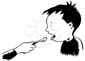 Royalty Free Clipart Image of a Child Taking Medicine