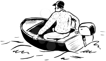 Royalty Free Clipart Image of a Guy in a Motorboat