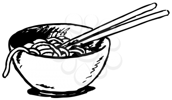 Royalty Free Clipart Image of a Bowl of Noodles