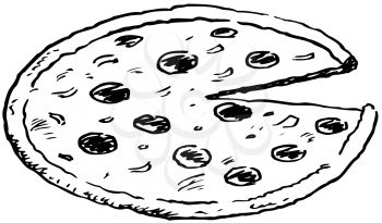 Royalty Free Clipart Image of Pizza With One Slice Gone