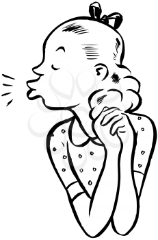 Royalty Free Clipart Image of a Girl Puckering Her Lips