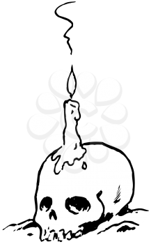 Royalty Free Clipart Image of a Skull With a Candle on Top