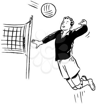Royalty Free Clipart Image of a Volleyball Player Spiking a Ball