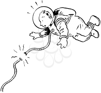 Royalty Free Clipart Image of an Astronaut Coming Untangled
