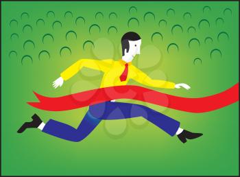 Royalty Free Clipart Image of a Man Running Through a Red Ribbon