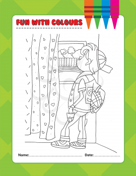 Royalty Free Clipart Image of a Colouring Page of a Boy Looking Out a Window