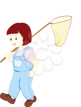 Royalty Free Clipart Image of a Girl Walking With a Net