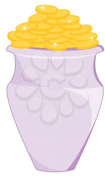 Royalty Free Clipart Image of Gold Coins in a Pot