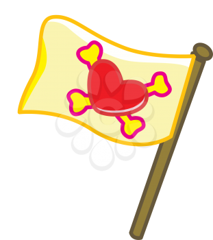 Royalty Free Clipart Image of a Flag With a Heart and Bones on It