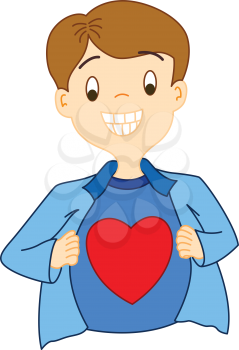 Royalty Free Clipart Image of a Boy Showing His Heart Shirt