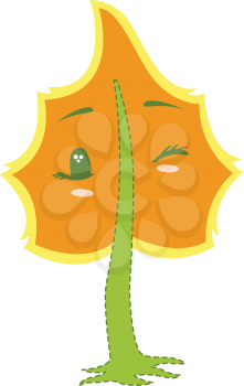 Royalty Free Clipart Image of a Tree With One Winking Leaf