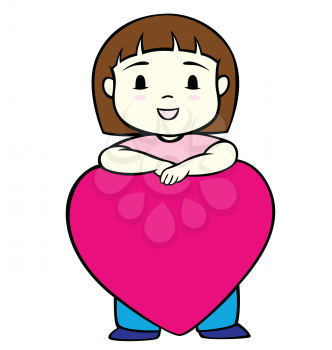Royalty Free Clipart Image of a Little Girl With a Heart