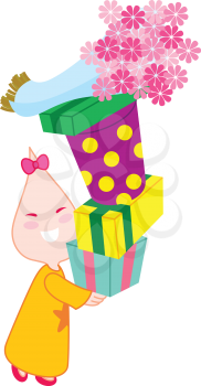 Royalty Free Clipart Image of a Little Person With Presents