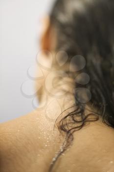 Royalty Free Photo of a Close-up of a Young Woman's Wet Neck and Hair