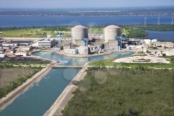 Aerial view of nuclear power plant on Hutchinson Island, Florida.
