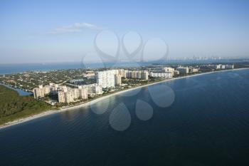 Royalty Free Photo of an Aerial View of Resort Buildings on Key Biscayne Beach, Florida