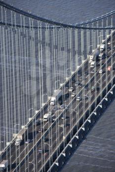 Royalty Free Photo of an Aerial View of New York City's Verrazano-Narrow's Bridge With Traffic