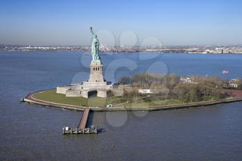 Royalty Free Photo of an Aerial View of Liberty Island and Statue of Liberty